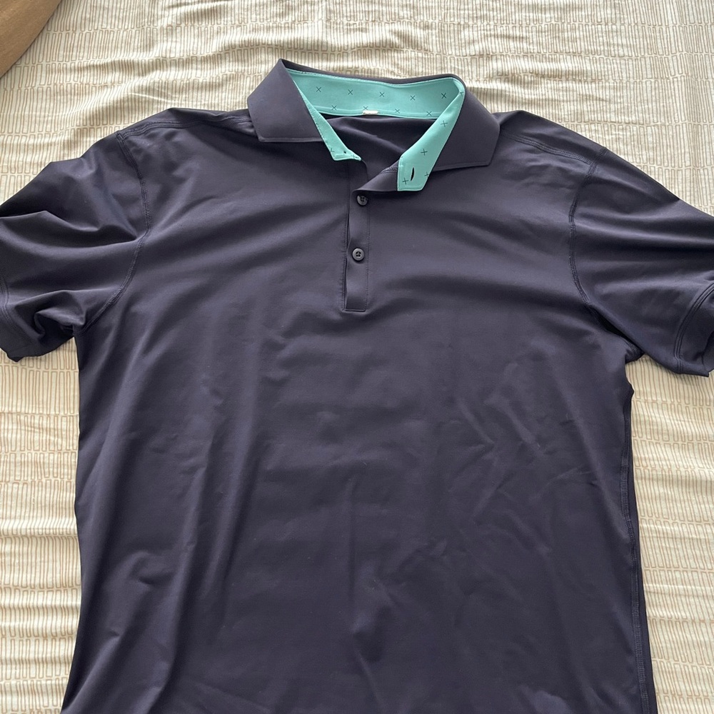 Lululemon Men's Navy Polo Shirt with Teal Collar